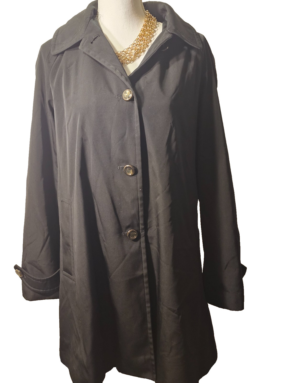 Calvin Klein Womens Water Resistant Rain Trench Coat Hooded No Belt Large